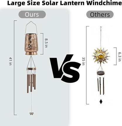 Solar Wind Chimes for Outside 41”, Butterfly Memorial Wind Chimes with Solar Lantern, Metal Hanging Garden Decor, Sympathy Gifts for Mom Grandma Women, Patio Porch Yard