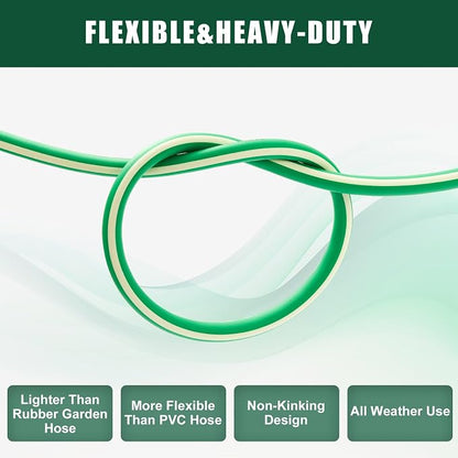 SANFU Upgraded Hybrid Garden Hose 5/8-Inch X 25 FT, Heavy Duty, Burst 800PSI, Water Hose Non-Kinking With Grip Handle, 3/4" GHT Solid Brass Fittings, Green+White
