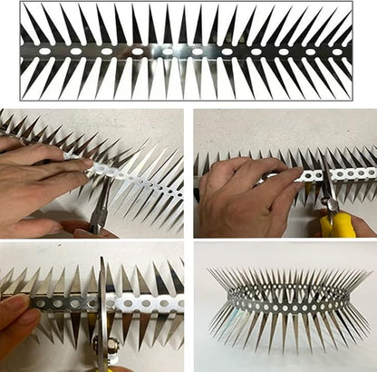 Animal Repeller Defender, Stainless Steel Sharp Blade Spikes Scarer Device,Deterrent Strips Fence for Pipes Acces and Climb (49.2 Feet)