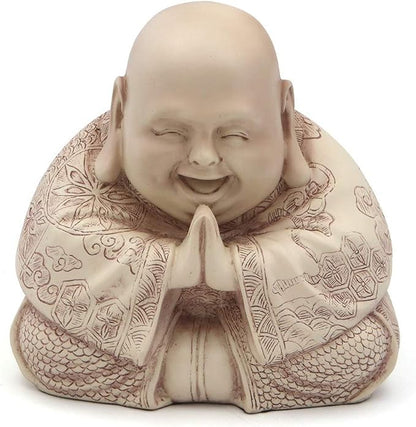 Happy Buddha Statue - Decorative Zen Figurine for Home and Garden, Outdoor-Friendly, Perfect for Meditation and Feng Shui (Cream)