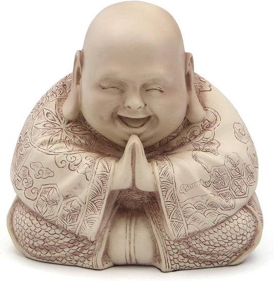 Happy Buddha Statue - Decorative Zen Figurine for Home and Garden, Outdoor-Friendly, Perfect for Meditation and Feng Shui (Cream)