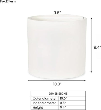 Fox & Fern Large Indoor Planter, Modern Large Plant Pot for Indoor or Outdoor, UV and Frost Resistant - 10 Inch, Matte White Flower Pot with Drainage Plug