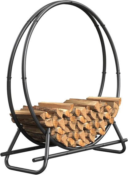 40 IN Firewood Circle Rack-Metal Pipe Ring Firewood Holder Outdoor / Indoor | Sturdy & Durable,Aesthetic Appearance and Space-Saving Design for Fireplace,Campfire or Backyard Storage,3.3FT Diameter