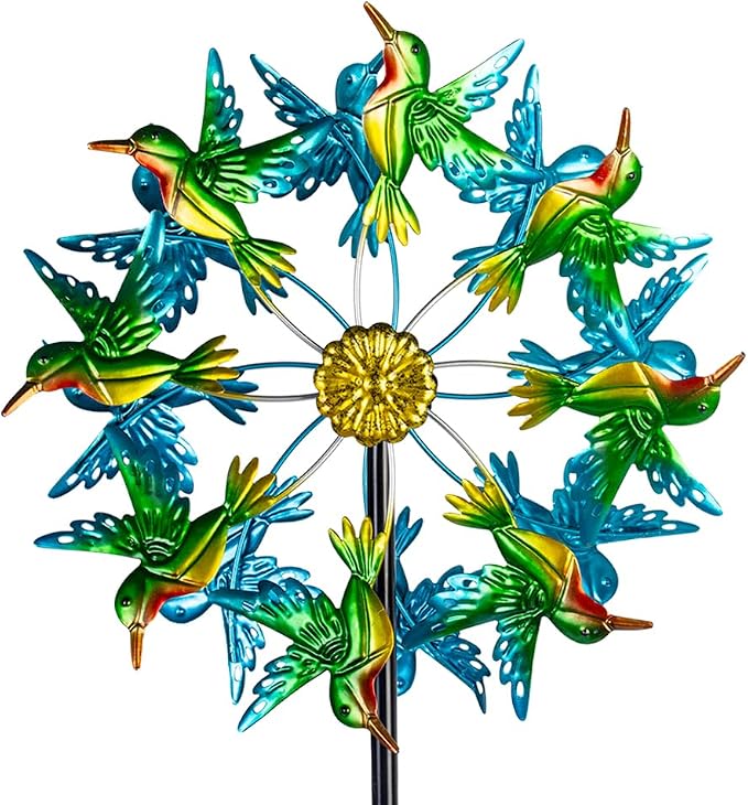 Viveta Wind Spinners for Yard and Garden, Hummingbird Wind Spinners | 57.5" Double Wind Spinner with Metal Stake, Yard Art Decor for Patio Lawn Garden