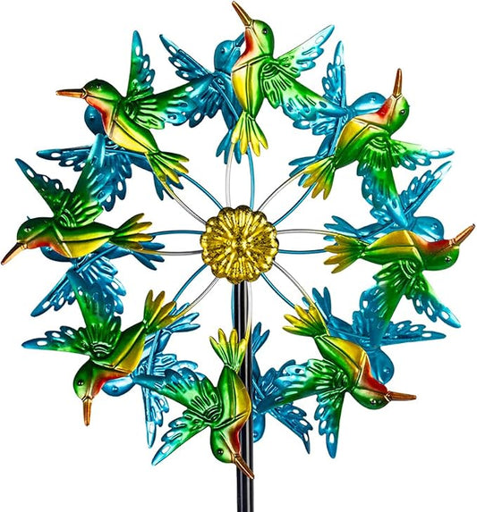 Viveta Wind Spinners for Yard and Garden, Hummingbird Wind Spinners | 57.5" Double Wind Spinner with Metal Stake, Yard Art Decor for Patio Lawn Garden