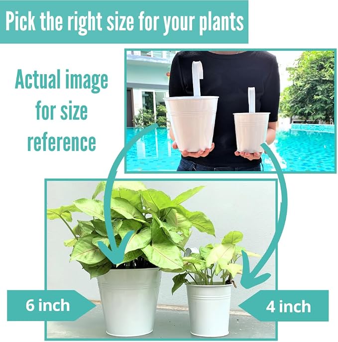 LaLaGreen Round Rail Planter (6 in, 12 Pack) White Metal Iron Flower Pots | Patio rail planters for balcony, apartment, porch, deck, over rail, outdoor plants, flower boxes, plant hangers