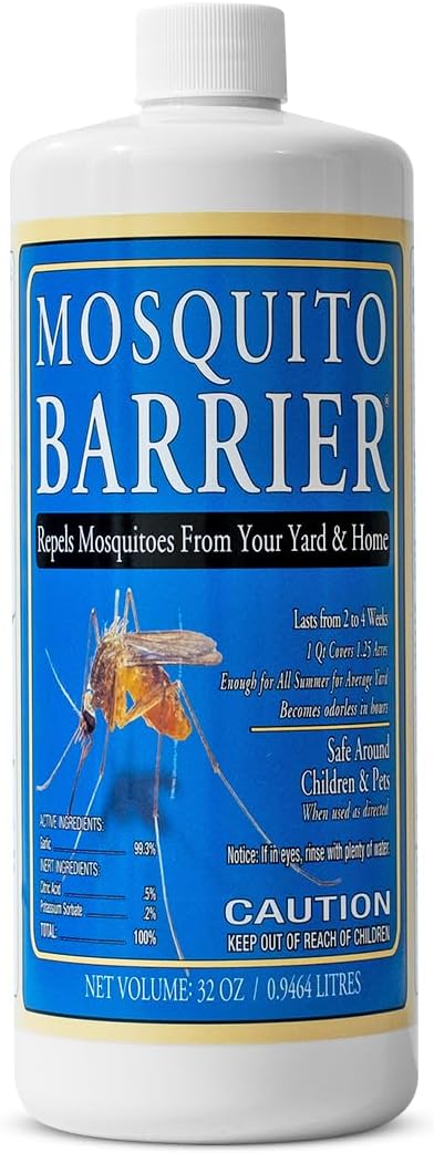 Mosquito Barrier Liquid Garlic Mosquito Repellent Concentrate, 32 fl oz – Professional Outdoor Treatment for Lawns, Landscapes & Perimeter Areas – Yard & Home Mosquito Protection