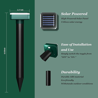 Snake Away for Outdoors, Solar Powered Snake Repellent for Yard - Sonic Snake Deterrent, Waterproof & Pet Safe for Garage, Lawn, Home Use (4)