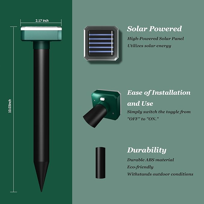 Snake Away for Outdoors, Solar Powered Snake Repellent for Yard - Sonic Snake Deterrent, Waterproof & Pet Safe for Garage, Lawn, Home Use (6)