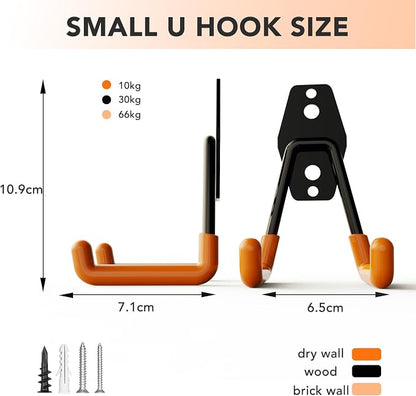 Wallavant Skateboard Hooks 2-Pack Small Utility Heavy Duty Holder Garage Storage Wall Mount for Stroller Tennis Garden Tool Household Warehouse Shed