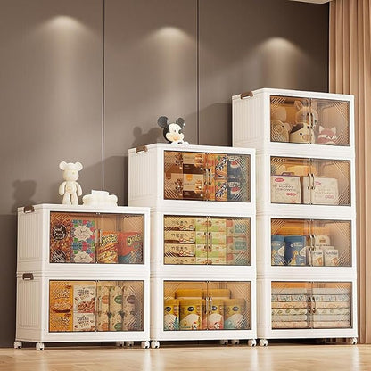 25" Wide 4-Tier Rolling Storage Bins with Lids,383QT Collapsible Stackable Storage Cabinet with Wheels,Foldable Closet Organizers,Plastic Storage Drawers for Home, Bathroom, RV Essentials