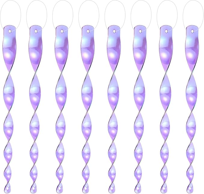 M METERXITY 8-Pack Bird Reflective Rods 11.5 Inch Spiral Bird Scare Rods Hanging Birds Deterrent Device for Yard/Patio/Garden/Farm/Decoration [Purple]