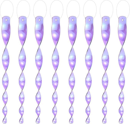 M METERXITY 8-Pack Bird Reflective Rods 11.5 Inch Spiral Bird Scare Rods Hanging Birds Deterrent Device for Yard/Patio/Garden/Farm/Decoration [Purple]
