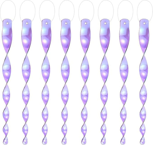 M METERXITY 8-Pack Bird Reflective Rods 11.5 Inch Spiral Bird Scare Rods Hanging Birds Deterrent Device for Yard/Patio/Garden/Farm/Decoration [Purple]