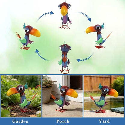 12'' Tall Bird Garden Statue for Outside, Lawn, Patio, Porch | Cheeky Metal Bird Sculpture Yard Art, Standing Bird Garden Decor