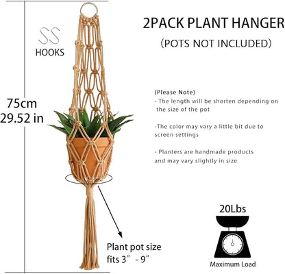 Artilady Hanging Planter for Indoor Plants Macrame Plant Hanger Large Hanging Plant Holder Brown Plants Basket White Rope Boho Original Wall Decor (Brown Plant Hanger-2pcs)