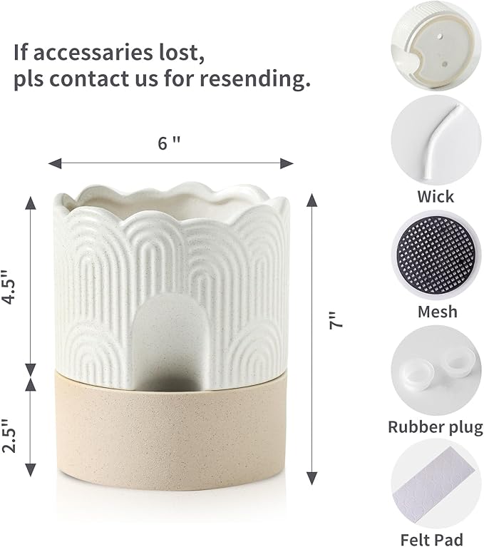 Nihow Ceramic Self Watering Pots for Indoor Plants, 6 Inch,Beige | Visible Water Level Fill Port,Planter with Cotton Wick,Water Storage Plus, Cylinder Round Flower Pot, Succulent/Herbs/Violets