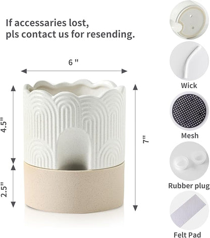Nihow Ceramic Self Watering Pots for Indoor Plants, 6 Inch,Beige | Visible Water Level Fill Port,Planter with Cotton Wick,Water Storage Plus, Cylinder Round Flower Pot, Succulent/Herbs/Violets