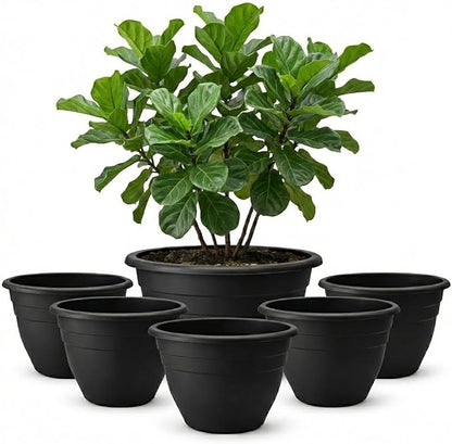 RooTrimmer 6 Pack 20 Inch Large Plant Pots Outdoor,Heavy Duty Plastic Planters with Drainage Holes,Lightweight Black Flower Pots for Indoor Outdoor Plants,Patio,Garden & Trees