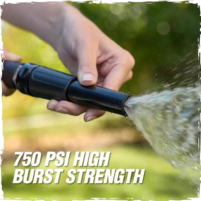 RUGGED RHINO Metal Garden Hose with Spray Nozzle, 100FT, 304 Stainless Steel, 750 PSI Burst Strength, Heavy Duty Flexible Water Hose, Kink Resistant, Leakproof for Yard, Lawn and Outdoor Use, Silver