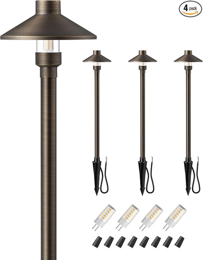 EDISHINE Solid Brass Low Voltage Pathway Lights Wired, 22" Tall Outdoor Landscape Path Light Heavy Duty, G4 Bulb Included, 12V LED Landscape Lighting, Bronze Waterproof for Garden Yard Walkway, 4 Pack