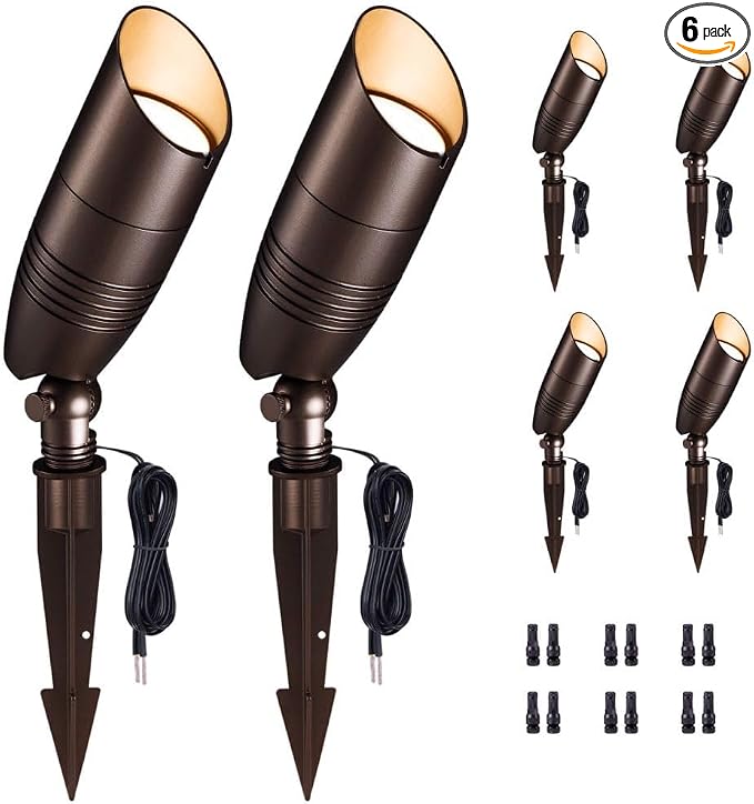 Outdoor Landscape Spotlights, 3000K/4000K/5000K Selectable LED, Low Voltage Waterproof Aluminum in ORB, Perfect for Flag Tree Patio Wall Illumination 6 Pack