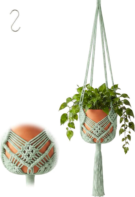 Shappy 1 Pack Boho Macrame Plant Hanger, Large Hanging Planter Plant Holder Pot Hanger Hanging Basket Wall Planters, Plants Lover Gift for Indoor Garden (Diamond Knot Macrame,Sage Green)