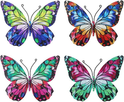 dreamskip 4 Pcs Metal Butterfly Wall Decor Art, Colorful Butterflies Outdoor Wall Art, Hand Craft Outdoor Garden Decor For Fence, Patio, Yard Decoration