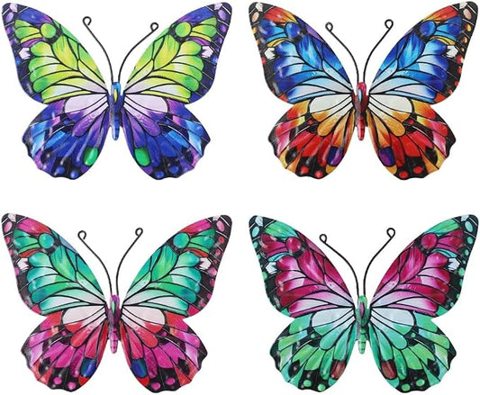 dreamskip 4 Pcs Metal Butterfly Wall Decor Art, Colorful Butterflies Outdoor Wall Art, Hand Craft Outdoor Garden Decor For Fence, Patio, Yard Decoration