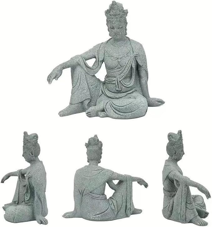 livelyfish Aquarium Buddha Statue Sandstone Buddha Figurines Zen Decor Meditating Buddha Statues for Underwater Landscaping Garden Decoration (S)