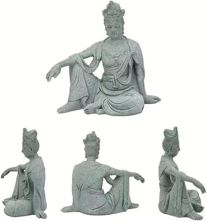 livelyfish Aquarium Buddha Statue Sandstone Buddha Figurines Zen Decor Meditating Buddha Statues for Underwater Landscaping Garden Decoration (S)