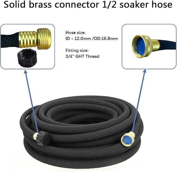 Taisia 1/2" Soaker Hose 50 ft Round Rubber Garden Soaker Hoses, Heavy Duty Drip Hose for Watering Irrigation, Water Seeper Soaker Hoses for Garden, Lawn and Plants
