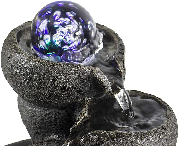 Ferrisland Indoor Tabletop Water Fountain, Desktop & Table Waterfall Fountains, Relaxation Fengshui Home Decor with LED Light for Home Office Bedroom House Warming Gift Idea (Three Stairs)