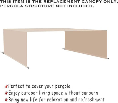 Waterproof Pergola Cover - Universal Replacement Canopy (12' L x 10' W, Beige)
