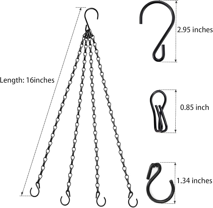 Heybe Hanging Baskets Chains 16 Inches 4 Leads Hanging Chains with S Hooks, Flower Pot Hanger Replacement Plant Hangers for Planters and Lanterns, Pack of 3
