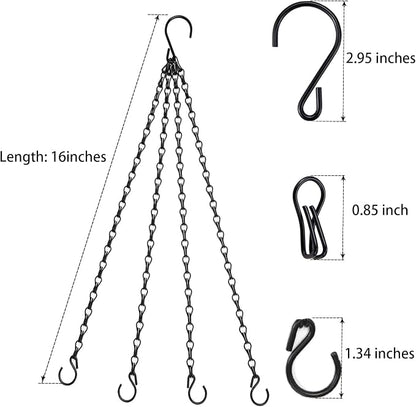 Heybe Hanging Baskets Chains 16 Inches 4 Leads Hanging Chains with S Hooks, Flower Pot Hanger Replacement Plant Hangers for Planters and Lanterns, Pack of 3