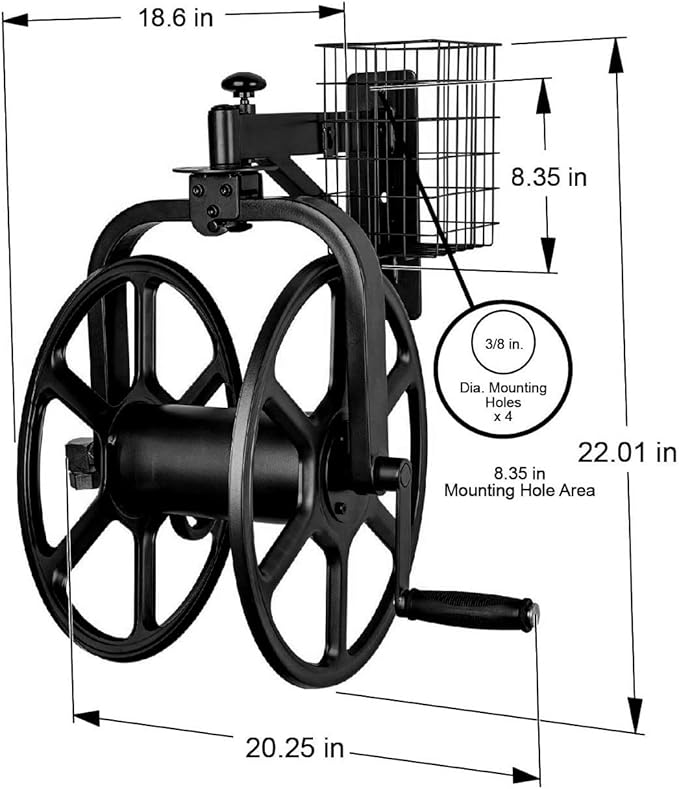 Liberty Garden 712-B Single Arm Navigator Multi-Directional Garden Hose Reel, Holds 125-Feet of, 5/8-Inch, Black