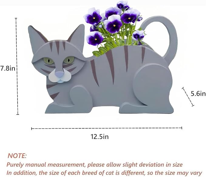 Blue Cat Planter,Cute Cat Flower Pot,Gifts for Pet Lovers,Unique Animal Plant Pots,Office,Indoor Outdoor Garden Decor（12.5 * 5.6 * 7.8in）