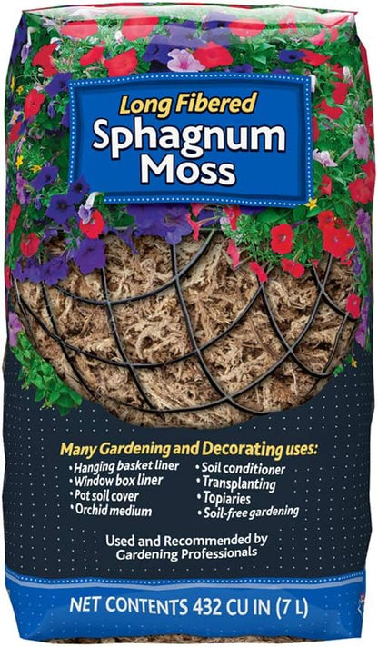 Mosser Lee ML0110 Long Fibered Sphagnum Moss – 432 cu in – High Water Retention, Soil-Free Gardening, Topiary Filler, Hanging Baskets, Crafts & Decoration | Absorbent Substrate, Soil-Free, for Gardening and Crafting, Soil Amendment and Basket Liner