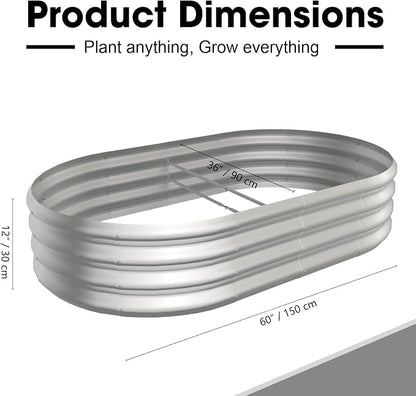 5x3x1ft Oval Galvanized Raised Garden Bed Outdoor 9-in-1 Large Metal Modular Planter Box Raised Beds for Gardening,Vegetables,Fruits,Flowers & Herbs (Silver)