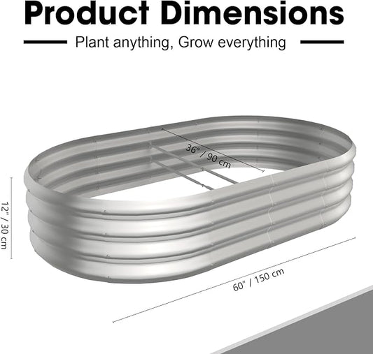 5x3x1ft Oval Galvanized Raised Garden Bed Outdoor 9-in-1 Large Metal Modular Planter Box Raised Beds for Gardening,Vegetables,Fruits,Flowers & Herbs (Silver)