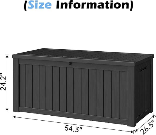 Outdoor Storage Box, 150 Gallon Resin Deck Boxes Outdoor Waterproof For Patio Furniture, Garden Tools, Pool Supplies, Lockable And UV Resistant (Striped Black)