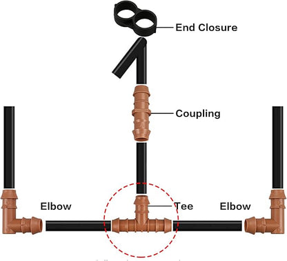 20 Pieces Drip Irrigation Fittings Tee Connectors for 1/2" Tubing, Barbed T 3 Way Connectors for 1/2 Inch Irrigation Tubing(0.600" ID), Drip Line Tees for Drip Sprinkler Garden Lawn Systems