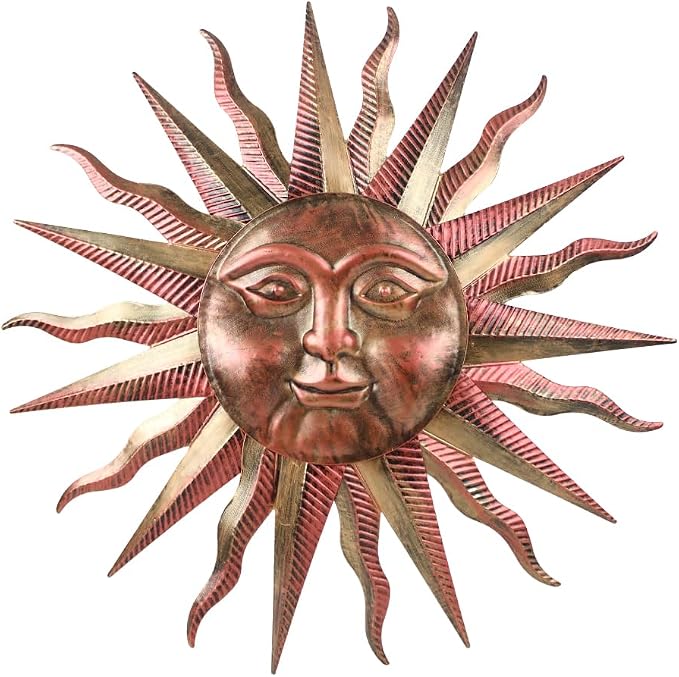 VEWOGARDEN Metal Sun Wall Decor 28" Large Outdoor Hanging Wall Art for Patio Farmhouse Garden Living Room Bedroom Decorations, Copper