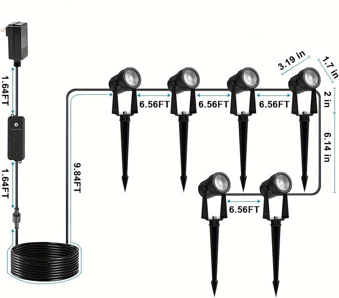 ZYAN Landscape Spotlights, Dimmable, Timer, Auto On Off, Low Voltage, Plug and Play, IP65 Waterproof, 2700K Warm White, for Garden Yard Pathway (6 Pack)