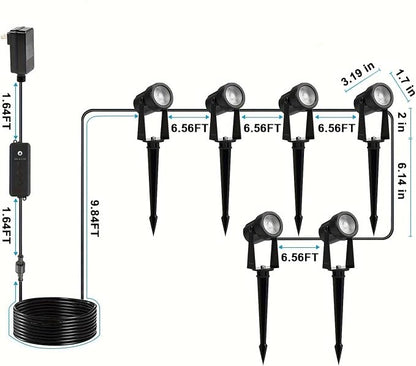 ZYAN Landscape Spotlights, Dimmable, Timer, Auto On Off, Low Voltage, Plug and Play, IP65 Waterproof, 2700K Warm White, for Garden Yard Pathway (6 Pack)