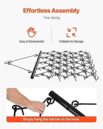 VEVOR Drag Harrow,5 ft x 4.5 ft Durable Chain Harrow with 60 Sharp Teeth,Suitable for ATV UTV Tractor, Ideal for Soil Preparation, Seeding, Smoothing Landscapes, and Yard Gravel Driveway Maintenance