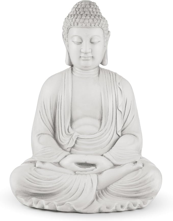 Glitzhome 22.75-inch Zen Meditation Buddha Garden Statue, Black Large Indoor and Outdoor Sculpture, Hand-Finished MGO & Fiberglass Decor for Home Patio Yard
