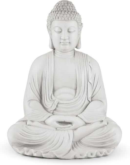 Glitzhome 22.75-inch Zen Meditation Buddha Garden Statue, Black Large Indoor and Outdoor Sculpture, Hand-Finished MGO & Fiberglass Decor for Home Patio Yard