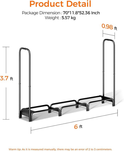 Firewood Rack 6ft, Heavy Duty Fire Wood Storage Racks for Indoor & Outdoor, Metal Log Holders for Firewood，Fireplace Wood Pile Storage Stacker Organizer, Black